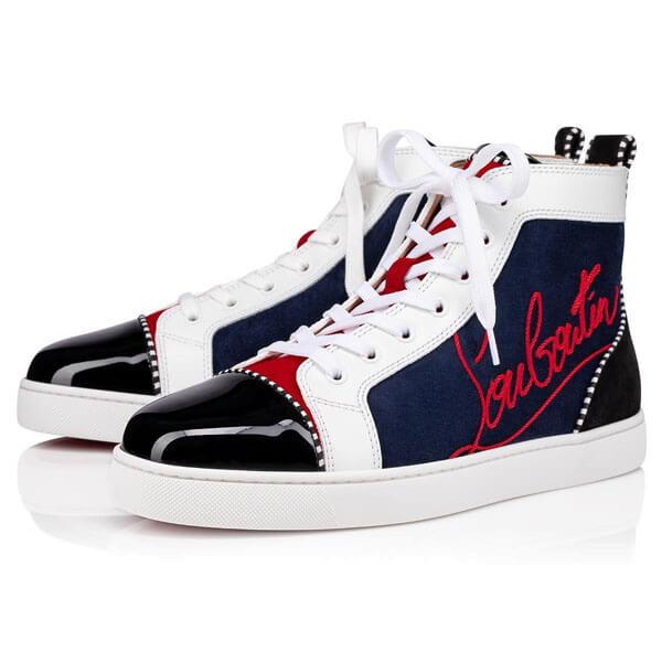 関税込! Christian Louboutin Navy Louis コピーハイカット スニーカー 1200894CMA3